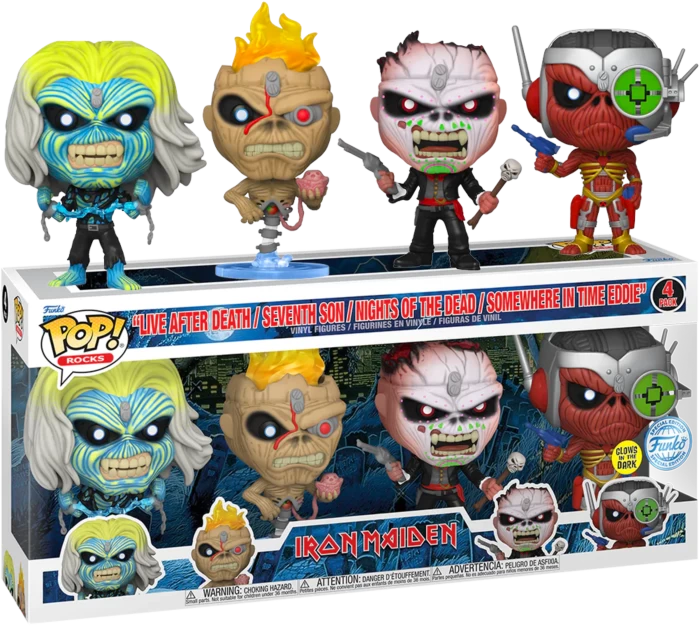 Funko Pop! Iron Maiden - Eddie Glow In The Dark - 4-Pack 3 Funko Pop! Iron Maiden - Eddie Glow In The Dark - 4-Pack