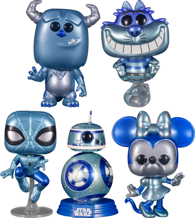 Funko Pop! Pops With Purpose - Spider-Man, Cheshire Cat, Sulley, Minnie Mouse & BB-8 Make A Wish Blue Metallic - Bundle (Set Of 5) 3 Funko Pop! Pops With Purpose - Spider-Man, Cheshire Cat, Sulley, Minnie Mouse & BB-8 Make A Wish Blue Metallic - Bundle (Set Of 5)