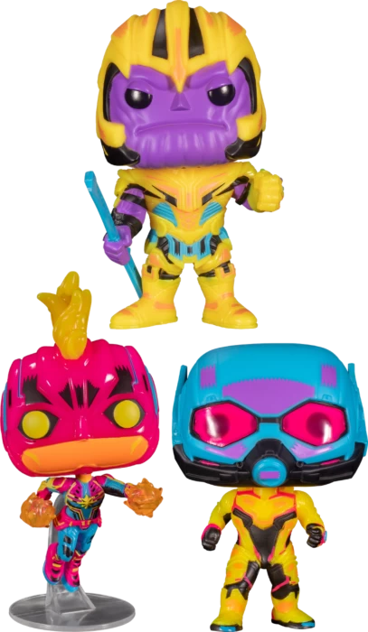 Funko Pop! Marvel: Blacklight - Thanos, Captain Marvel & Ant-Man Blacklight - Bundle (Set Of 3) 3 Funko Pop! Marvel: Blacklight - Thanos, Captain Marvel & Ant-Man Blacklight - Bundle (Set Of 3)